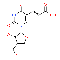 ChemSpider 2D Image | 3-{1-[3-Hydroxy-4-(hydroxymethyl)tetrahydro-2-furanyl]-2,4-dioxo-1,2,3,4-tetrahydro-5-pyrimidinyl}acrylic acid | C12H14N2O7