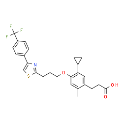 ChemSpider 2D Image | 3-[5-Cyclopropyl-2-methyl-4-(3-{4-[4-(trifluoromethyl)phenyl]-1,3-thiazol-2-yl}propoxy)phenyl]propanoic acid | C26H26F3NO3S