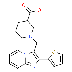 ChemSpider 2D Image | 1-{[2-(2-Thienyl)imidazo[1,2-a]pyridin-3-yl]methyl}-3-piperidinecarboxylic acid | C18H19N3O2S