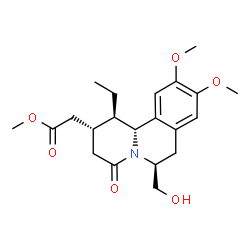 ChemSpider 2D Image | Methyl [(1R,2R,6S,11bR)-1-ethyl-6-(hydroxymethyl)-9,10-dimethoxy-4-oxo-1,3,4,6,7,11b-hexahydro-2H-pyrido[2,1-a]isoquinolin-2-yl]acetate | C21H29NO6