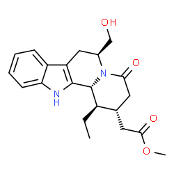 ChemSpider 2D Image | Methyl [(1R,2R,6S,12bR)-1-ethyl-6-(hydroxymethyl)-4-oxo-1,2,3,4,6,7,12,12b-octahydroindolo[2,3-a]quinolizin-2-yl]acetate | C21H26N2O4