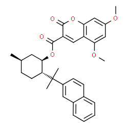 ChemSpider 2D Image | (1R,2S,5R)-5-Methyl-2-[2-(2-naphthyl)-2-propanyl]cyclohexyl 5,7-dimethoxy-2-oxo-2H-chromene-3-carboxylate | C32H34O6