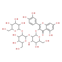 ChemSpider 2D Image | 2-(3,4-Dihydroxyphenyl)-5,7-dihydroxy-4-oxo-4H-chromen-3-yl hexopyranosyl-(1->2)hexopyranosyl-(1->2)hexopyranoside | C33H40O22