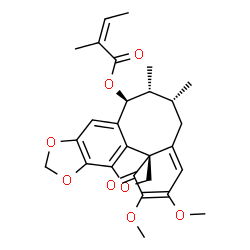 ChemSpider 2D Image | (6R,7R,8S,14aS)-2,3-Dimethoxy-6,7-dimethyl-1-oxo-5,6,7,8-tetrahydro-1H-10,12,13-trioxabenzo[1,8]cycloocta[1,2,3-cd]-as-indacen-8-yl (2Z)-2-methyl-2-butenoate | C27H30O8