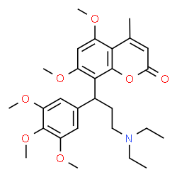 ChemSpider 2D Image | 8-[3-(Diethylamino)-1-(3,4,5-trimethoxyphenyl)propyl]-5,7-dimethoxy-4-methyl-2H-chromen-2-one | C28H37NO7