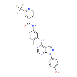 ChemSpider 2D Image | N-(3-{[1-(4-Methoxyphenyl)-1H-pyrazolo[3,4-d]pyrimidin-4-yl]amino}-4-methylphenyl)-2-(trifluoromethyl)isonicotinamide | C26H20F3N7O2