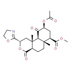 ChemSpider 2D Image | Methyl (2S,4aR,6aR,7R,9S,10aS,10bR)-9-acetoxy-2-(4,5-dihydro-1,3-oxazol-2-yl)-6a,10b-dimethyl-4,10-dioxododecahydro-2H-benzo[f]isochromene-7-carboxylate | C22H29NO8