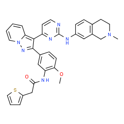 ChemSpider 2D Image | N-[2-Methoxy-5-(3-{2-[(2-methyl-1,2,3,4-tetrahydro-7-isoquinolinyl)amino]-4-pyrimidinyl}pyrazolo[1,5-a]pyridin-2-yl)phenyl]-2-(2-thienyl)acetamide | C34H31N7O2S