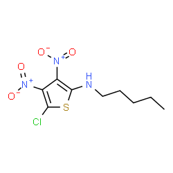 ChemSpider 2D Image | 5-Chloro-3,4-dinitro-N-pentyl-2-thiophenamine | C9H12ClN3O4S