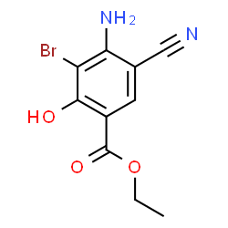 ChemSpider 2D Image | Ethyl 4-amino-3-bromo-5-cyano-2-hydroxybenzoate | C10H9BrN2O3