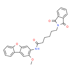ChemSpider 2D Image | 6-(1,3-Dioxo-1,3-dihydro-2H-isoindol-2-yl)-N-(2-methoxydibenzo[b,d]furan-3-yl)hexanamide | C27H24N2O5