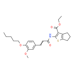 ChemSpider 2D Image | Ethyl 2-({3-[3-methoxy-4-(pentyloxy)phenyl]acryloyl}amino)-5,6-dihydro-4H-cyclopenta[b]thiophene-3-carboxylate | C25H31NO5S