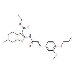 ChemSpider 2D Image | Ethyl 2-{[3-(3-methoxy-4-propoxyphenyl)acryloyl]amino}-6-methyl-4,5,6,7-tetrahydro-1-benzothiophene-3-carboxylate | C25H31NO5S