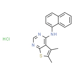 ChemSpider 2D Image | 5,6-Dimethyl-N-(1-naphthyl)thieno[2,3-d]pyrimidin-4-amine hydrochloride (1:1) | C18H16ClN3S