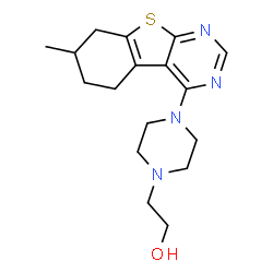ChemSpider 2D Image | 2-[4-(7-Methyl-5,6,7,8-tetrahydro[1]benzothieno[2,3-d]pyrimidin-4-yl)-1-piperazinyl]ethanol | C17H24N4OS