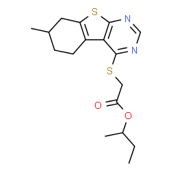 ChemSpider 2D Image | sec-Butyl [(7-methyl-5,6,7,8-tetrahydro[1]benzothieno[2,3-d]pyrimidin-4-yl)sulfanyl]acetate | C17H22N2O2S2