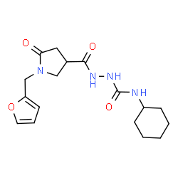 ChemSpider 2D Image | N-Cyclohexyl-2-{[1-(2-furylmethyl)-5-oxo-3-pyrrolidinyl]carbonyl}hydrazinecarboxamide | C17H24N4O4