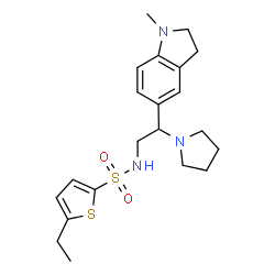 ChemSpider 2D Image | 5-Ethyl-N-[2-(1-methyl-2,3-dihydro-1H-indol-5-yl)-2-(1-pyrrolidinyl)ethyl]-2-thiophenesulfonamide | C21H29N3O2S2