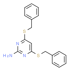 ChemSpider 2D Image | 4,6-Bis(benzylsulfanyl)-2-pyrimidinamine | C18H17N3S2