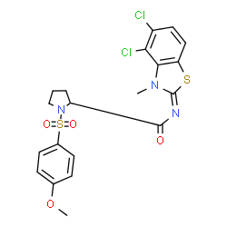 ChemSpider 2D Image | (E)-N-(4,5-Dichloro-3-methyl-1,3-benzothiazol-2(3H)-ylidene)-1-[(4-methoxyphenyl)sulfonyl]prolinamide | C20H19Cl2N3O4S2