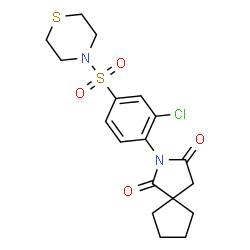 ChemSpider 2D Image | 2-[2-Chloro-4-(4-thiomorpholinylsulfonyl)phenyl]-2-azaspiro[4.4]nonane-1,3-dione | C18H21ClN2O4S2