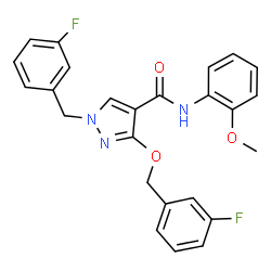 ChemSpider 2D Image | 1-(3-Fluorobenzyl)-3-[(3-fluorobenzyl)oxy]-N-(2-methoxyphenyl)-1H-pyrazole-4-carboxamide | C25H21F2N3O3