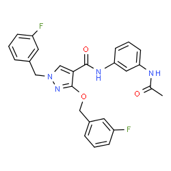 ChemSpider 2D Image | N-(3-Acetamidophenyl)-1-(3-fluorobenzyl)-3-[(3-fluorobenzyl)oxy]-1H-pyrazole-4-carboxamide | C26H22F2N4O3