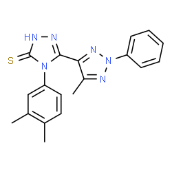 ChemSpider 2D Image | 4-(3,4-dimethylphenyl)-5-(5-methyl-2-phenyl-2H-1,2,3-triazol-4-yl)-4H-1,2,4-triazole-3-thiol | C19H18N6S