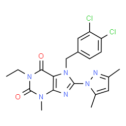 ChemSpider 2D Image | 7-(3,4-Dichlorobenzyl)-8-(3,5-dimethyl-1H-pyrazol-1-yl)-1-ethyl-3-methyl-3,7-dihydro-1H-purine-2,6-dione | C20H20Cl2N6O2