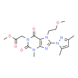 ChemSpider 2D Image | Methyl [8-(3,5-dimethyl-1H-pyrazol-1-yl)-7-(2-methoxyethyl)-3-methyl-2,6-dioxo-2,3,6,7-tetrahydro-1H-purin-1-yl]acetate | C17H22N6O5