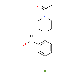 ChemSpider 2D Image | 1-{4-[2-nitro-4-(trifluoromethyl)phenyl]piperazino}ethan-1-one | C13H14F3N3O3