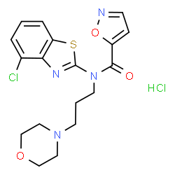 ChemSpider 2D Image | N-(4-Chloro-1,3-benzothiazol-2-yl)-N-[3-(4-morpholinyl)propyl]-1,2-oxazole-5-carboxamide hydrochloride (1:1) | C18H20Cl2N4O3S