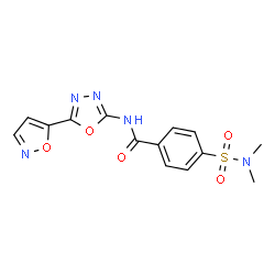 ChemSpider 2D Image | 4-(Dimethylsulfamoyl)-N-[5-(1,2-oxazol-5-yl)-1,3,4-oxadiazol-2-yl]benzamide | C14H13N5O5S