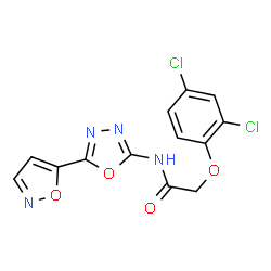 ChemSpider 2D Image | 2-(2,4-Dichlorophenoxy)-N-[5-(1,2-oxazol-5-yl)-1,3,4-oxadiazol-2-yl]acetamide | C13H8Cl2N4O4