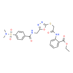 ChemSpider 2D Image | Ethyl 2-[({[5-({[4-(dimethylsulfamoyl)benzoyl]amino}methyl)-1,3,4-oxadiazol-2-yl]sulfanyl}acetyl)amino]benzoate | C23H25N5O7S2