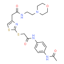 ChemSpider 2D Image | 2-[2-({2-[(4-Acetamidophenyl)amino]-2-oxoethyl}sulfanyl)-1,3-thiazol-4-yl]-N-[2-(4-morpholinyl)ethyl]acetamide | C21H27N5O4S2