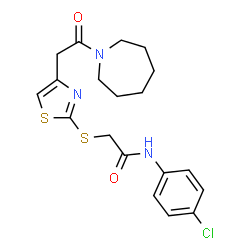 ChemSpider 2D Image | 2-({4-[2-(1-Azepanyl)-2-oxoethyl]-1,3-thiazol-2-yl}sulfanyl)-N-(4-chlorophenyl)acetamide | C19H22ClN3O2S2