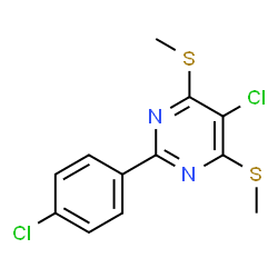 ChemSpider 2D Image | 5-chloro-2-(4-chlorophenyl)-4,6-di(methylthio)pyrimidine | C12H10Cl2N2S2