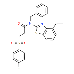 ChemSpider 2D Image | N-Benzyl-N-(4-ethyl-1,3-benzothiazol-2-yl)-3-[(4-fluorophenyl)sulfonyl]propanamide | C25H23FN2O3S2