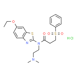 ChemSpider 2D Image | N-[2-(Dimethylamino)ethyl]-N-(6-ethoxy-1,3-benzothiazol-2-yl)-3-(phenylsulfonyl)propanamide hydrochloride (1:1) | C22H28ClN3O4S2