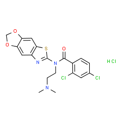ChemSpider 2D Image | 2,4-Dichloro-N-[2-(dimethylamino)ethyl]-N-([1,3]dioxolo[4,5-f][1,3]benzothiazol-6-yl)benzamide hydrochloride (1:1) | C19H18Cl3N3O3S