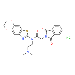 ChemSpider 2D Image | N-(6,7-Dihydro[1,4]dioxino[2,3-f][1,3]benzothiazol-2-yl)-N-[2-(dimethylamino)ethyl]-2-(1,3-dioxo-1,3-dihydro-2H-isoindol-2-yl)acetamide hydrochloride (1:1) | C23H23ClN4O5S