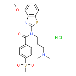 ChemSpider 2D Image | N-[3-(Dimethylamino)propyl]-N-(4-methoxy-7-methyl-1,3-benzothiazol-2-yl)-4-(methylsulfonyl)benzamide hydrochloride (1:1) | C22H28ClN3O4S2