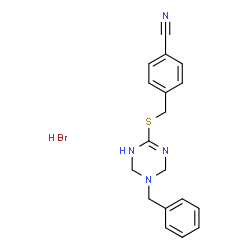 ChemSpider 2D Image | 4-{[(5-benzyl-1,4,5,6-tetrahydro-1,3,5-triazin-2-yl)thio]methyl}benzonitrile hydrobromide | C18H19BrN4S