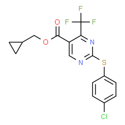 ChemSpider 2D Image | cyclopropylmethyl 2-[(4-chlorophenyl)thio]-4-(trifluoromethyl)pyrimidine-5-carboxylate | C16H12ClF3N2O2S