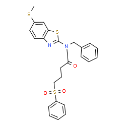 ChemSpider 2D Image | N-Benzyl-N-[6-(methylsulfanyl)-1,3-benzothiazol-2-yl]-4-(phenylsulfonyl)butanamide | C25H24N2O3S3