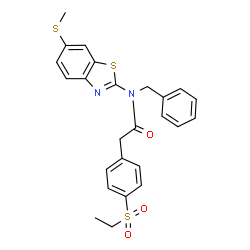 ChemSpider 2D Image | N-Benzyl-2-[4-(ethylsulfonyl)phenyl]-N-[6-(methylsulfanyl)-1,3-benzothiazol-2-yl]acetamide | C25H24N2O3S3