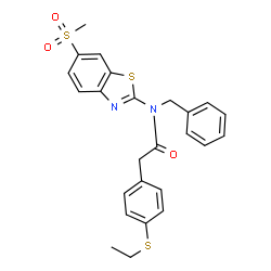ChemSpider 2D Image | N-Benzyl-2-[4-(ethylsulfanyl)phenyl]-N-[6-(methylsulfonyl)-1,3-benzothiazol-2-yl]acetamide | C25H24N2O3S3