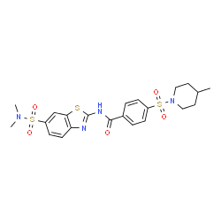 ChemSpider 2D Image | N-[6-(Dimethylsulfamoyl)-1,3-benzothiazol-2-yl]-4-[(4-methyl-1-piperidinyl)sulfonyl]benzamide | C22H26N4O5S3