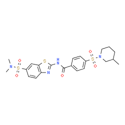ChemSpider 2D Image | N-[6-(Dimethylsulfamoyl)-1,3-benzothiazol-2-yl]-4-[(3-methyl-1-piperidinyl)sulfonyl]benzamide | C22H26N4O5S3